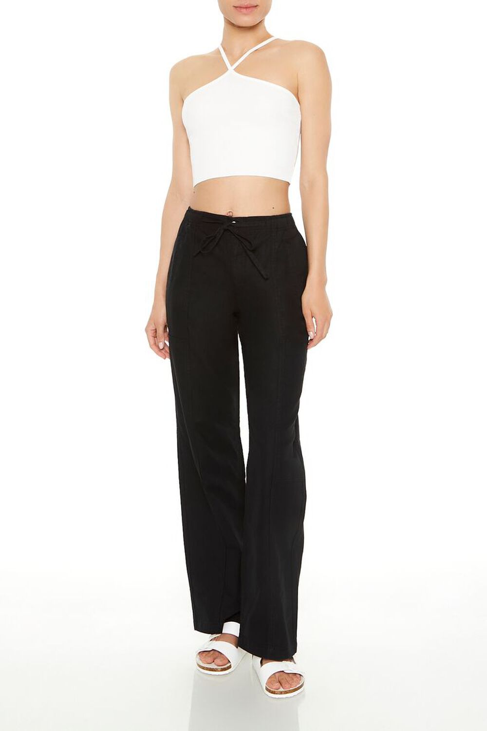 Linen-Blend Wide-Leg Pants FOREVER21