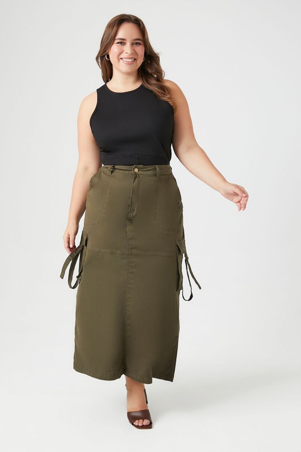 Plus Size Twill Maxi Cargo Skirt FOREVER21