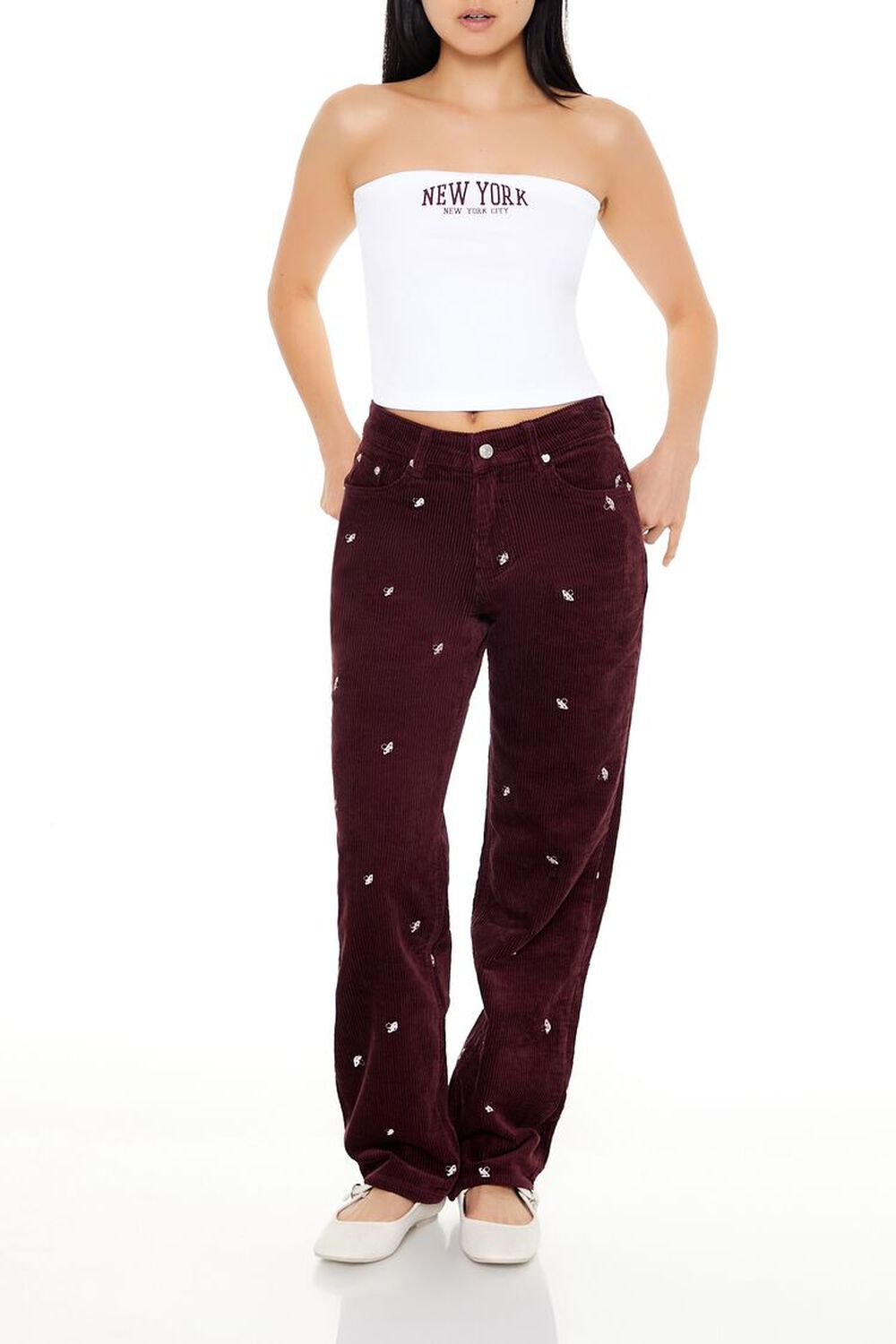 Embroidered Mushroom Corduroy Pants FOREVER21