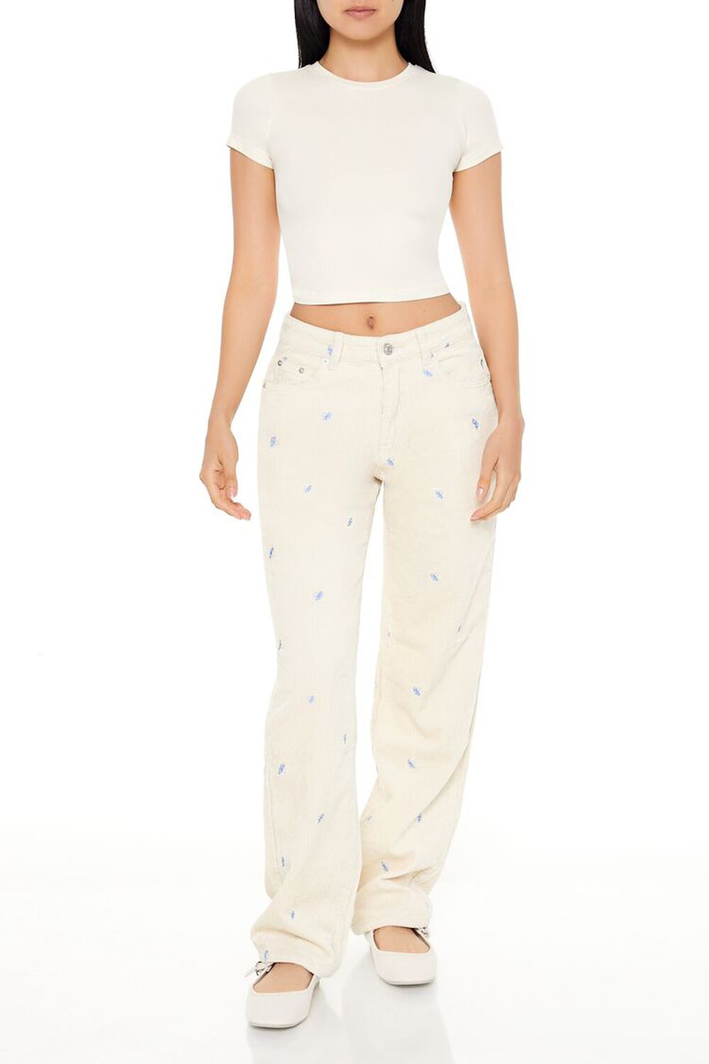 Embroidered Mushroom Corduroy Pants FOREVER21