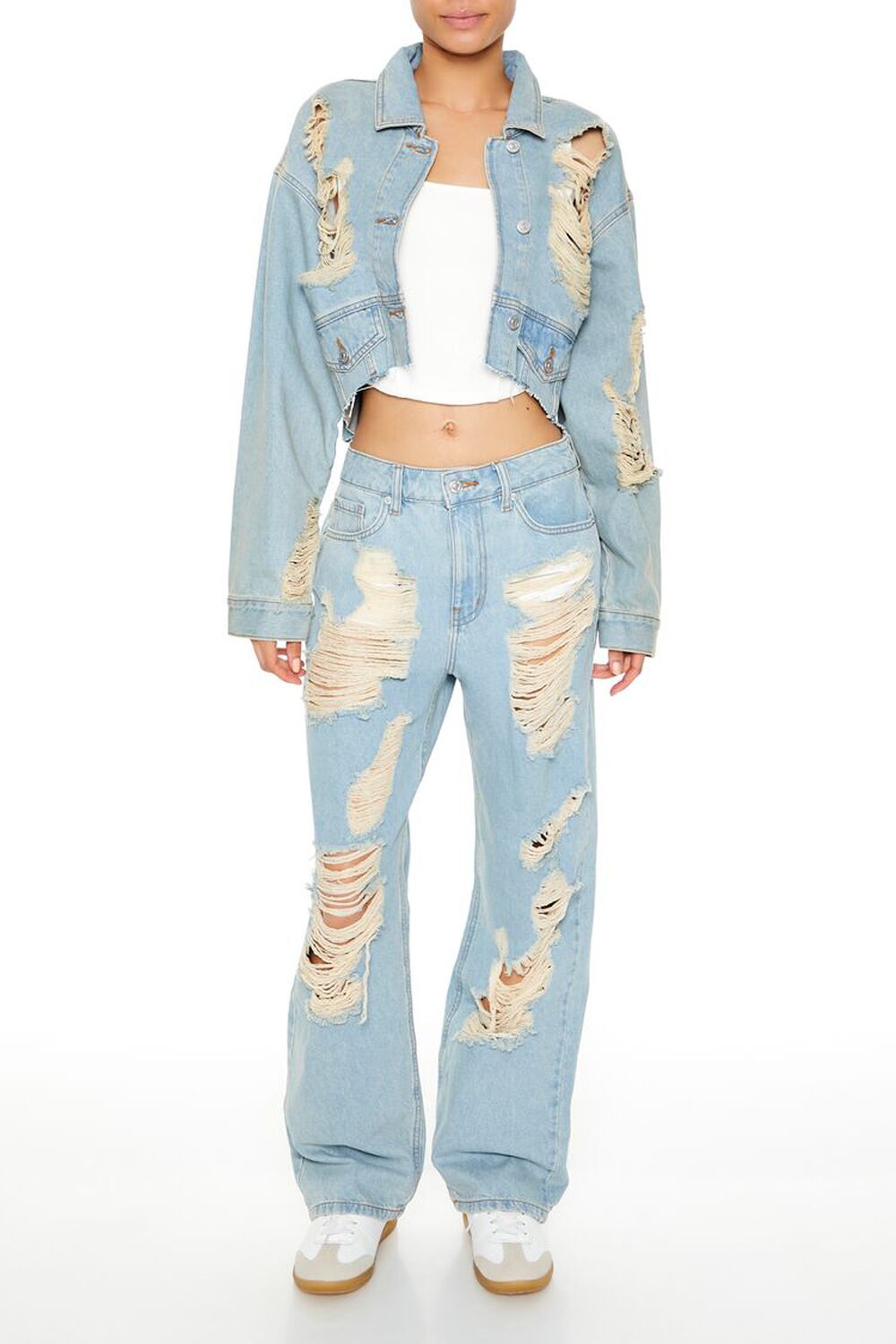 Женские Прямые джинсы FOREVER21 Destroyed Straight Jeans FOREVER21