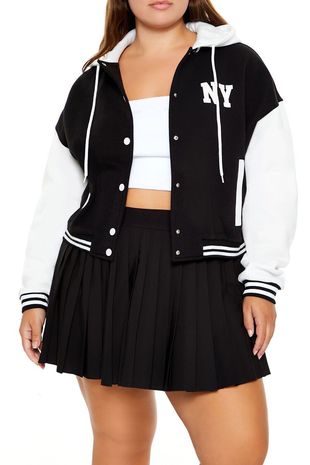 Plus Size Varsity Zip-Up Hoodie FOREVER21