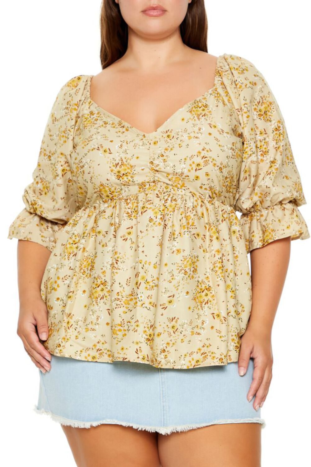 Plus Size Floral Print Flounce Top FOREVER21