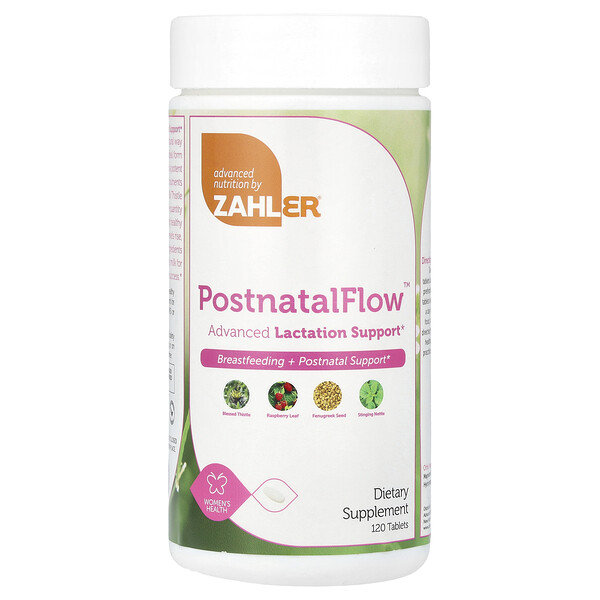 Postnatal Flow™, 120 таблеток для поддержки лактации и грудного вскармливания Zahler