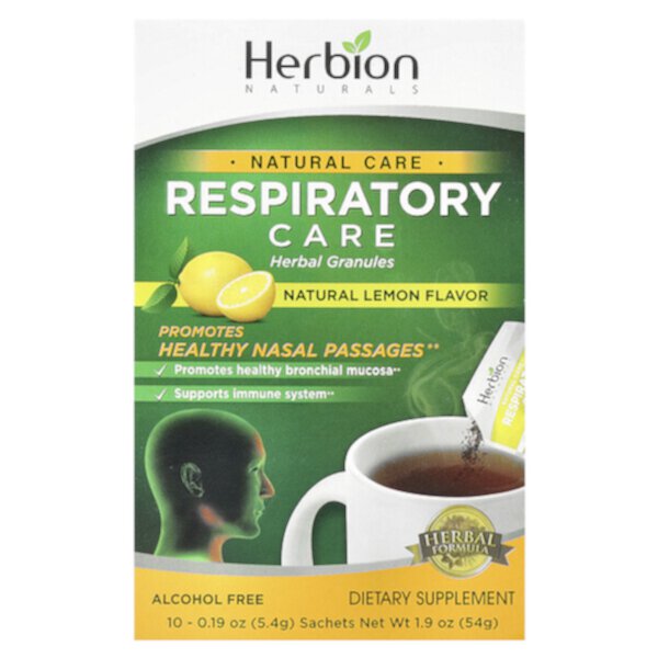 Respiratory Care, Herbal Granules, Natural Lemon, 10 Sachets, 0.19 oz (Унции) (5.4 g) Each Herbion