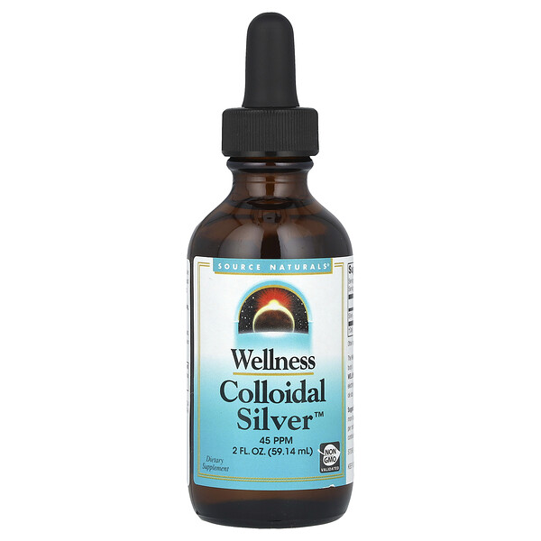 Wellness Colloidal Silver™, 45 PPM, 2 fl oz (Жидкие унции) (59.14 ml) Source Naturals