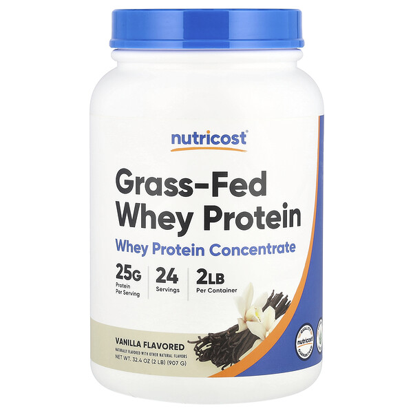 Grass-Fed Whey Protein, Vanilla , 2 lb (Фунты) (907 g) Nutricost