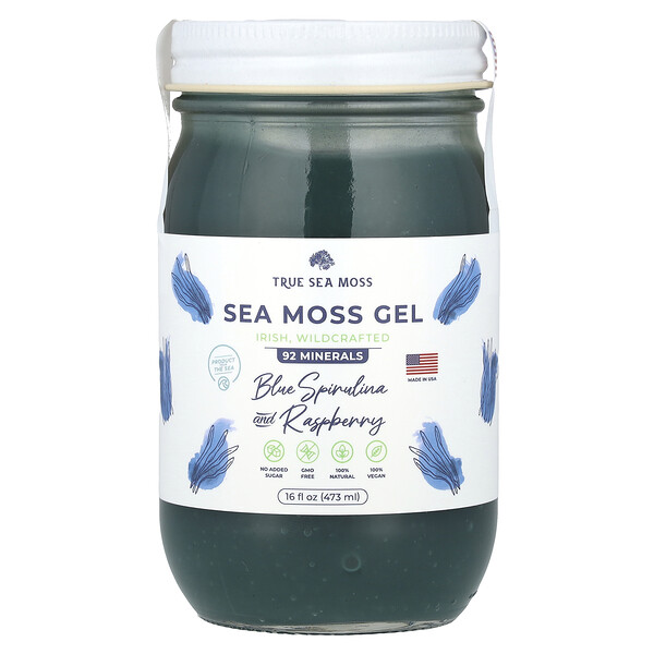 Sea Moss Gel (Гель), Blue Spirulina and Mint, 16 fl oz (Жидкие унции) (453 g) True Sea Moss