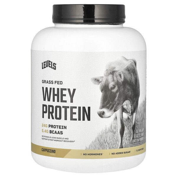 Grass Fed Whey Protein Powder (Порошок), Cappuccino, 5 lb (Фунты) (2.27 kg) Levels