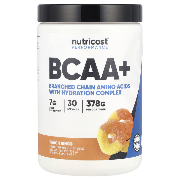 Performance, BCAA+, Peach Rings, 13.5 oz (Унции) (378 g) Nutricost