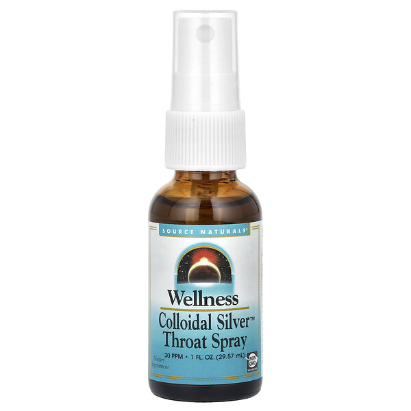 Wellness, Colloidal Silver™ Throat Spray (Спрей) , 1 fl oz (Жидкие унции) (29.57 ml) Source Naturals