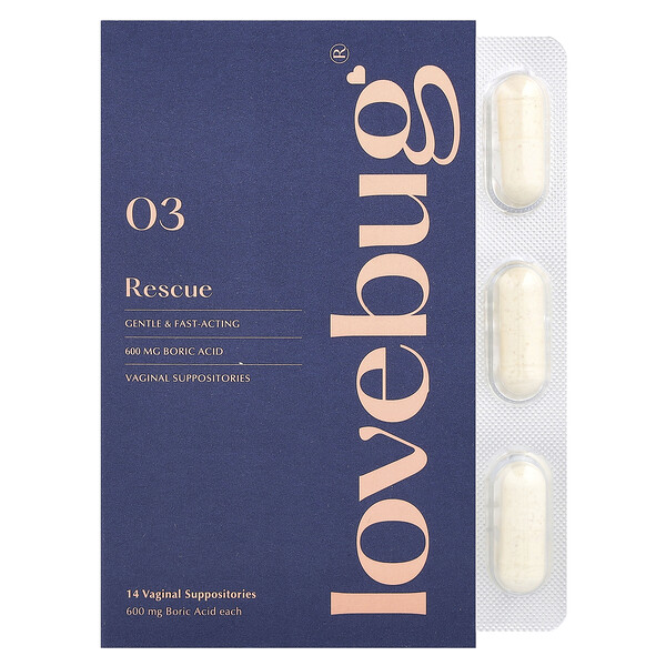 Rescue, Vaginal Suppositories, 03 , 14 Vaginal Suppositories LoveBug Probiotics