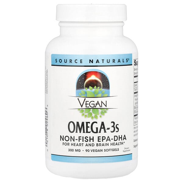 Vegan Omega-3s, 600 mg, 90 Vegan Softgels (Мягкие капсулы) (300 mg Per Capsule) Source Naturals