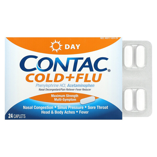 Cold + Flu Day, Maximum Strength, 24 Caplets Contac