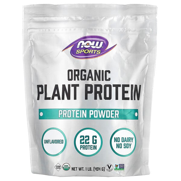 Sports, Organic Plant Protein Powder (Порошок), Unflavored (Без вкуса), 1 lb (Фунты) (454 g) NOW Foods