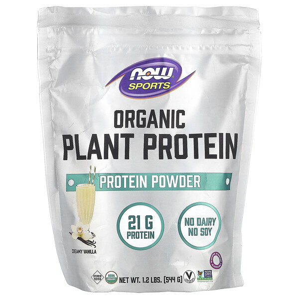 Sports, Organic Plant Protein Powder (Порошок), Creamy Vanilla, 1.2 lbs (544 g) NOW Foods