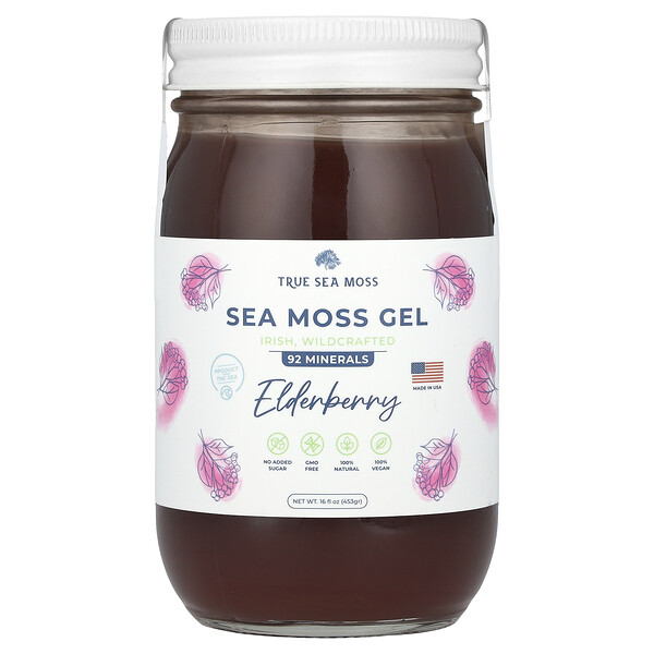 Sea Moss Gel (Гель), Elderberry , 16 fl oz (Жидкие унции) (453 g) True Sea Moss