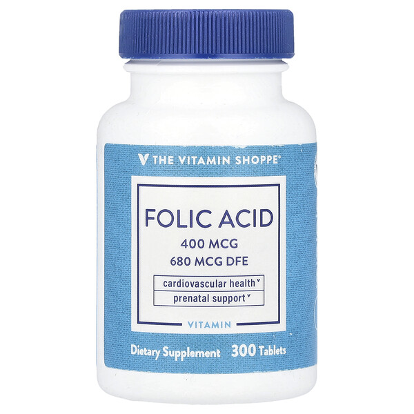 Folic Acid, 680 mcg DFE, 300 Tablets (Таблетки) The Vitamin Shoppe