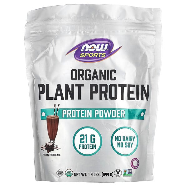 Sports, Organic Plant Protein Powder (Порошок), Creamy Chocolate, 1.2 lbs (544 g) NOW Foods