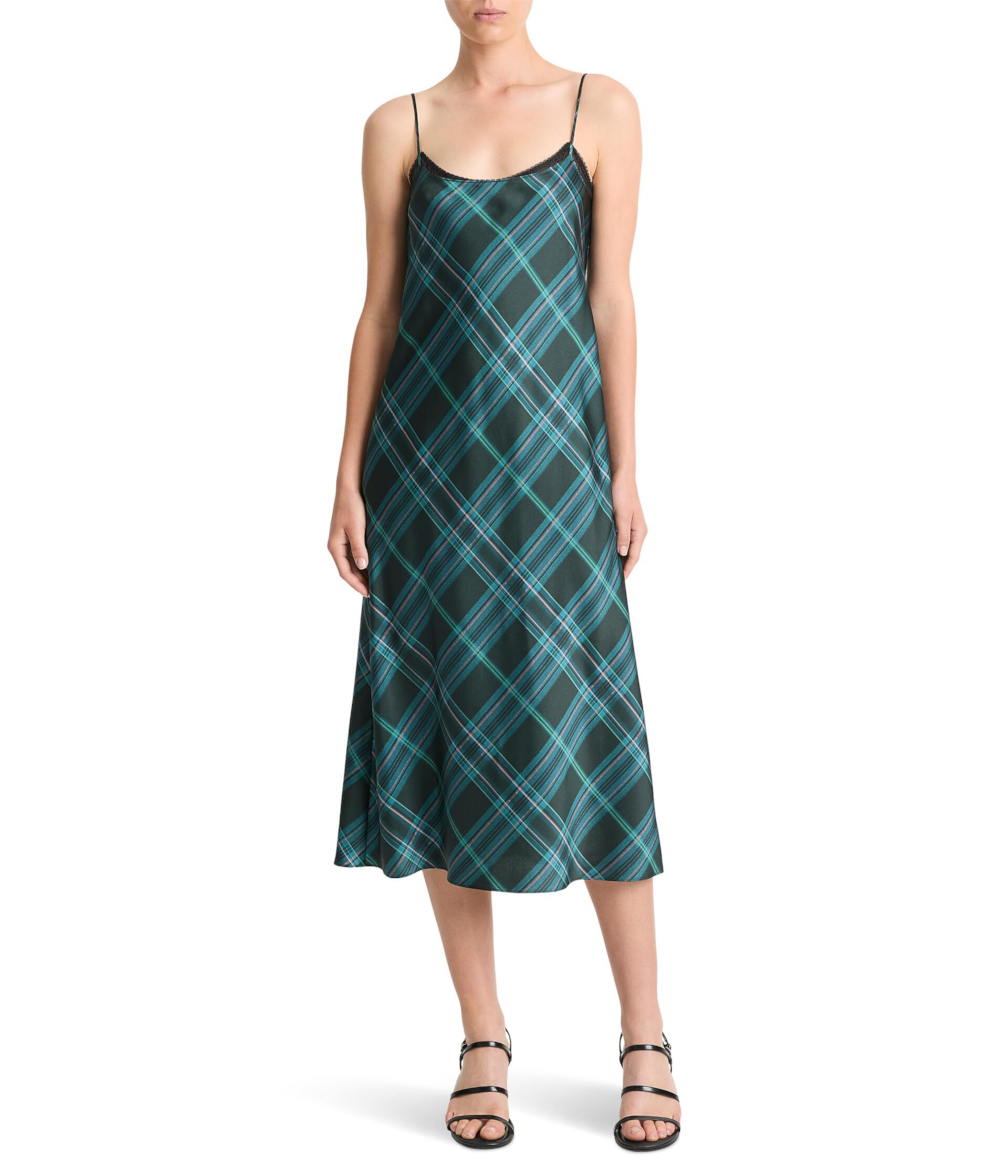 Женское Платье Vince Plaid Lace Trim Slip Dress Vince