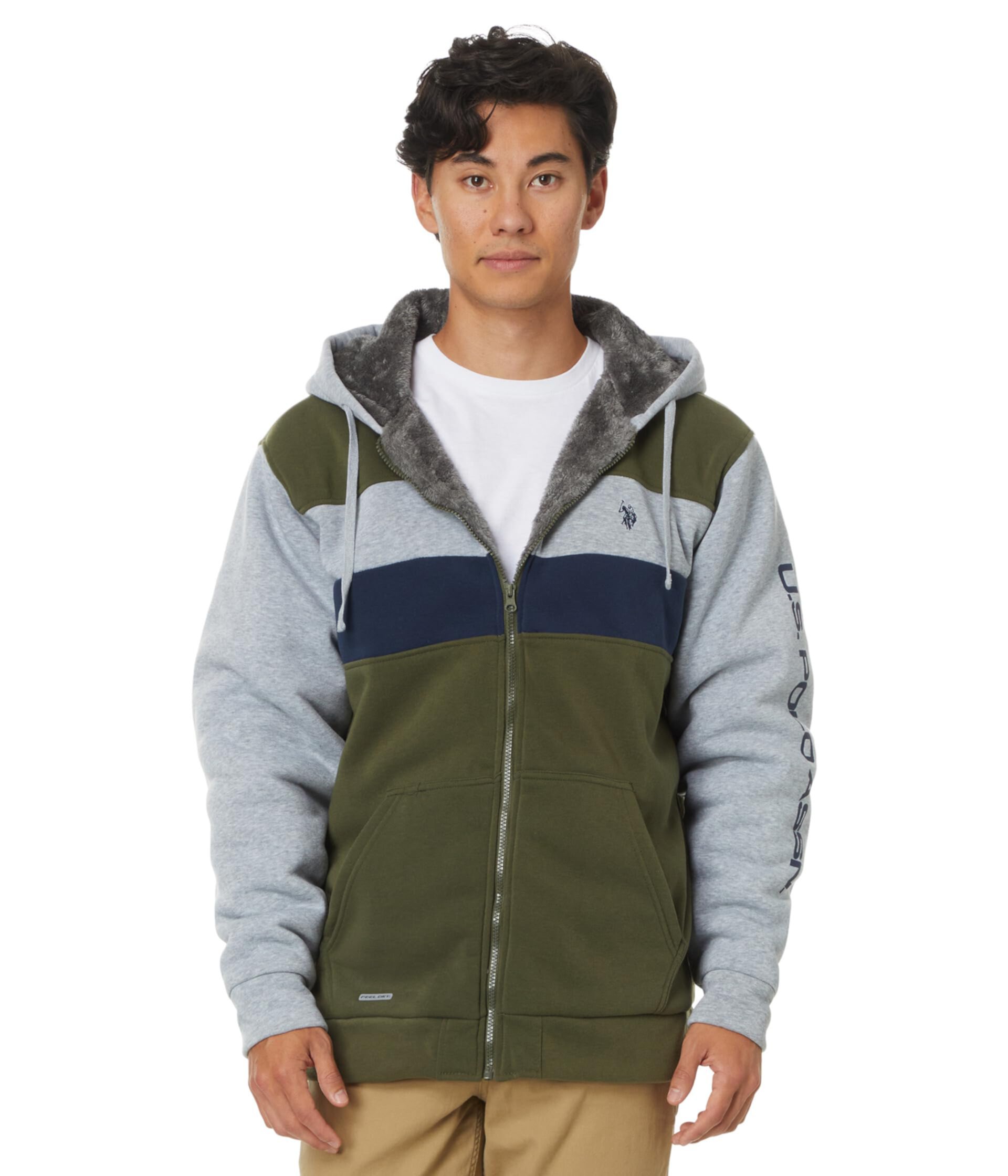 Мужская Повседневная куртка U.S. POLO ASSN. USPA Tri Color-Block 2 Stripe Sherpa Hoodie U.S. Polo Assn.