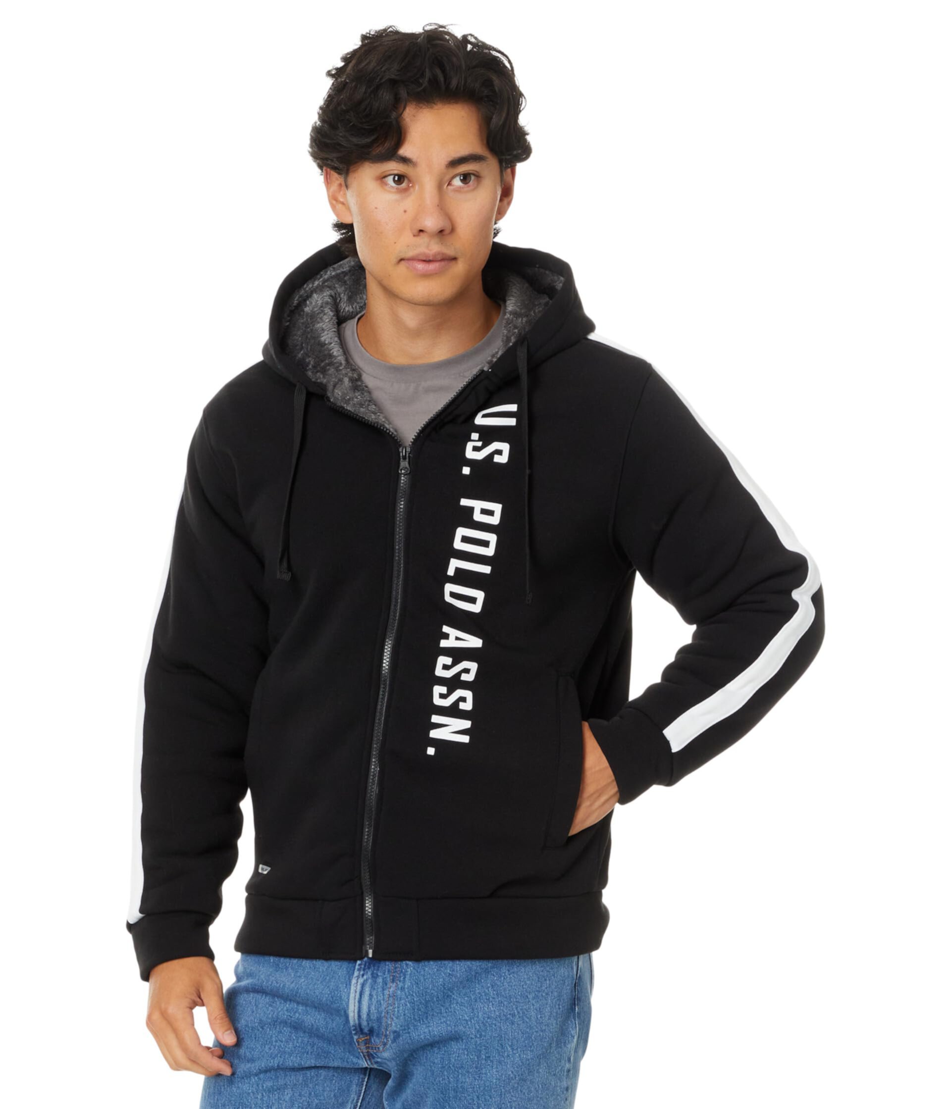 Мужская Повседневная куртка U.S. POLO ASSN. USPA High Density Print Woodmark Sherpa Hoodie U.S. Polo Assn.