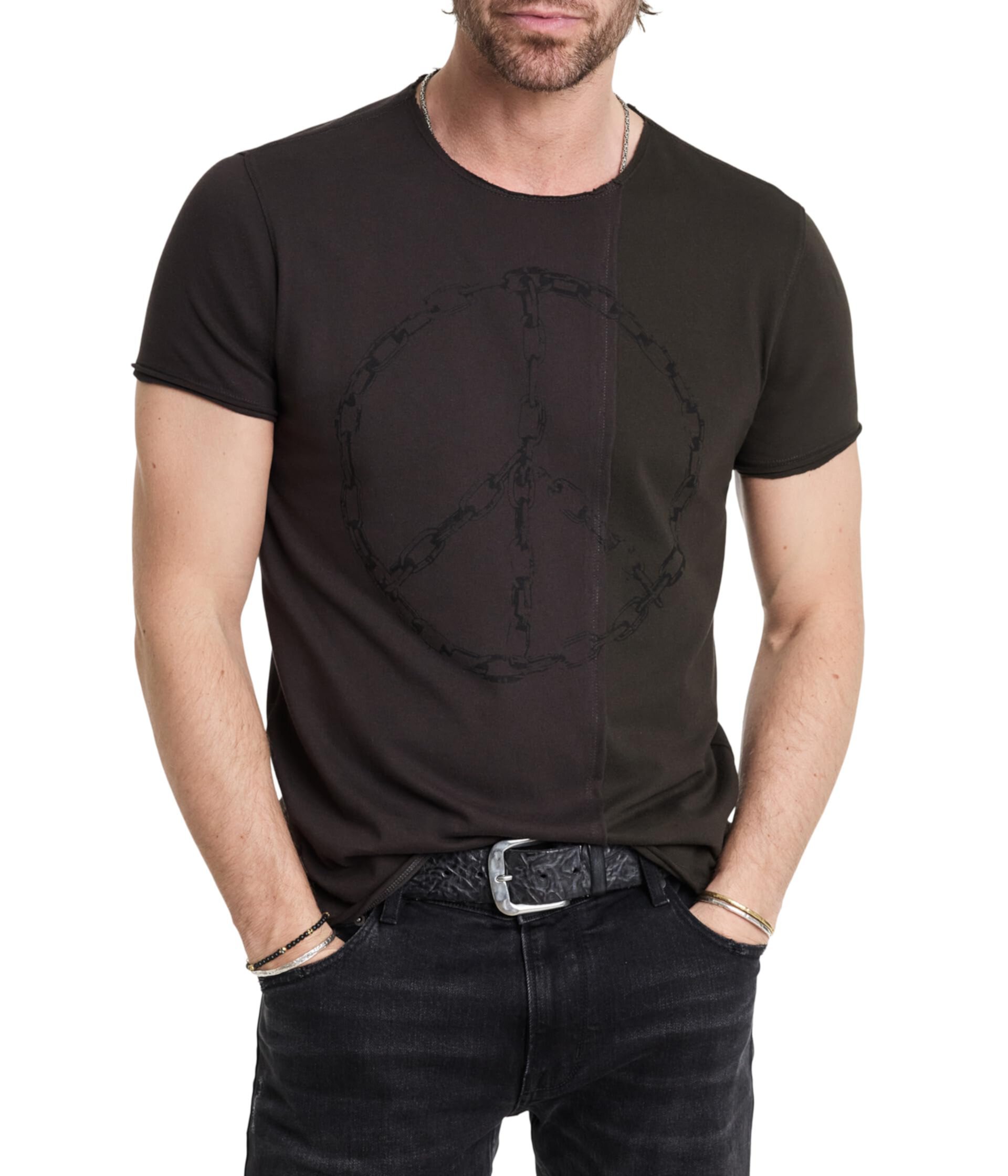 Мужская Футболка John Varvatos Chain Peace Tee KG6715W24 John Varvatos