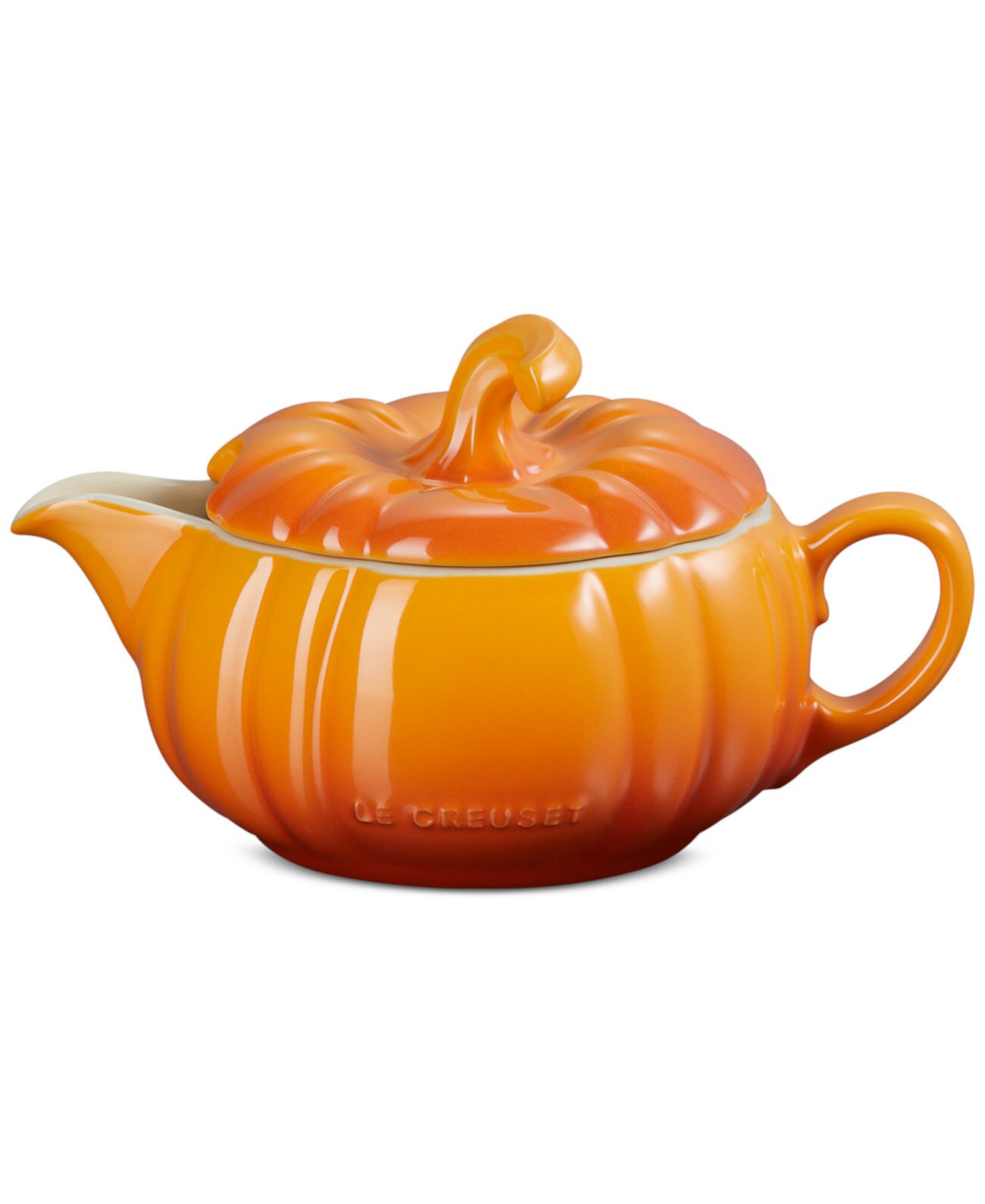 Stoneware Pumpkin 14-Oz. Gravy Boat with Lid - Persimmon Le Creuset