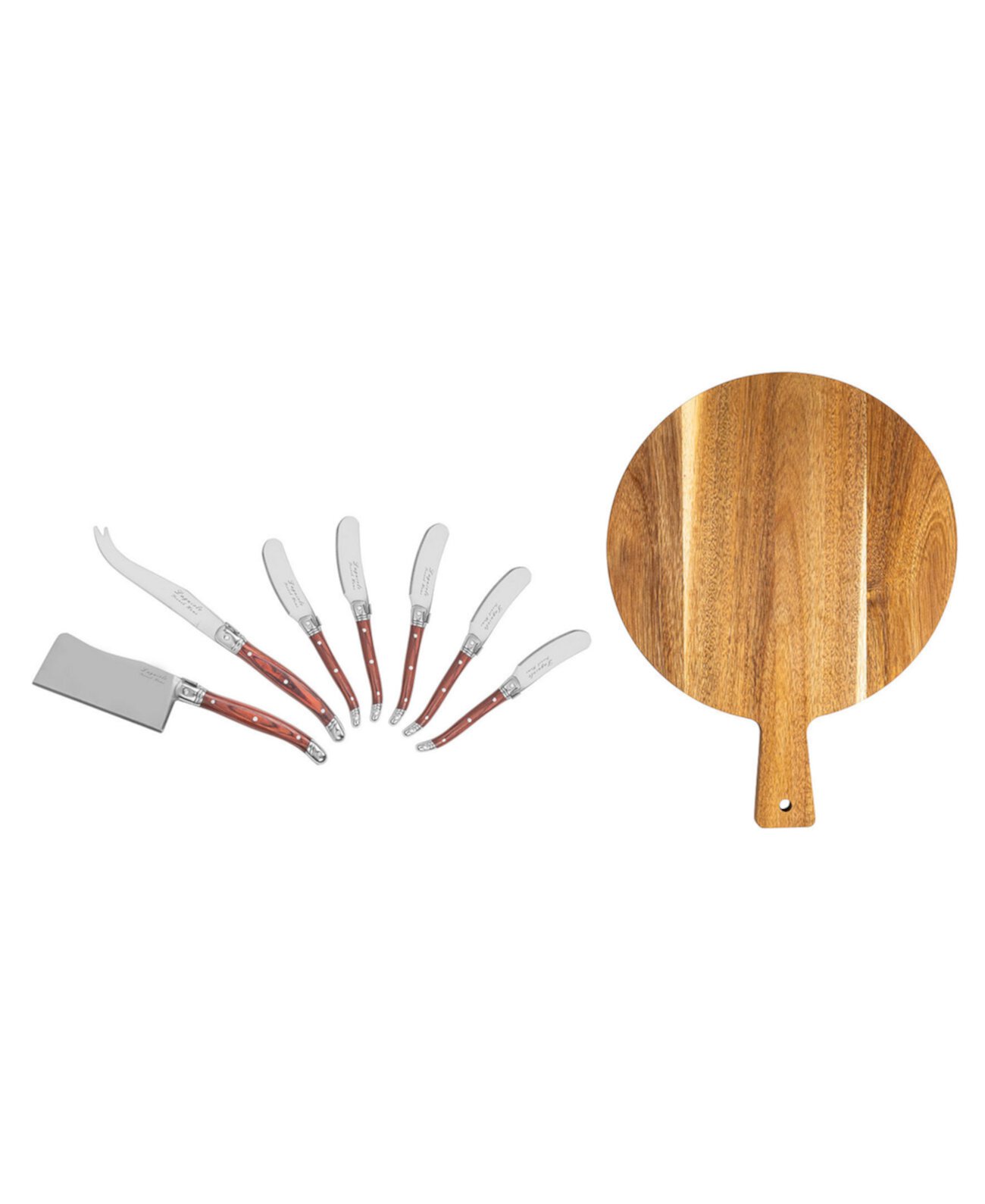 Laguiole 8 Piece Cheese Knives and Spreaders with Pakkawood Handles and Serving Board French Home