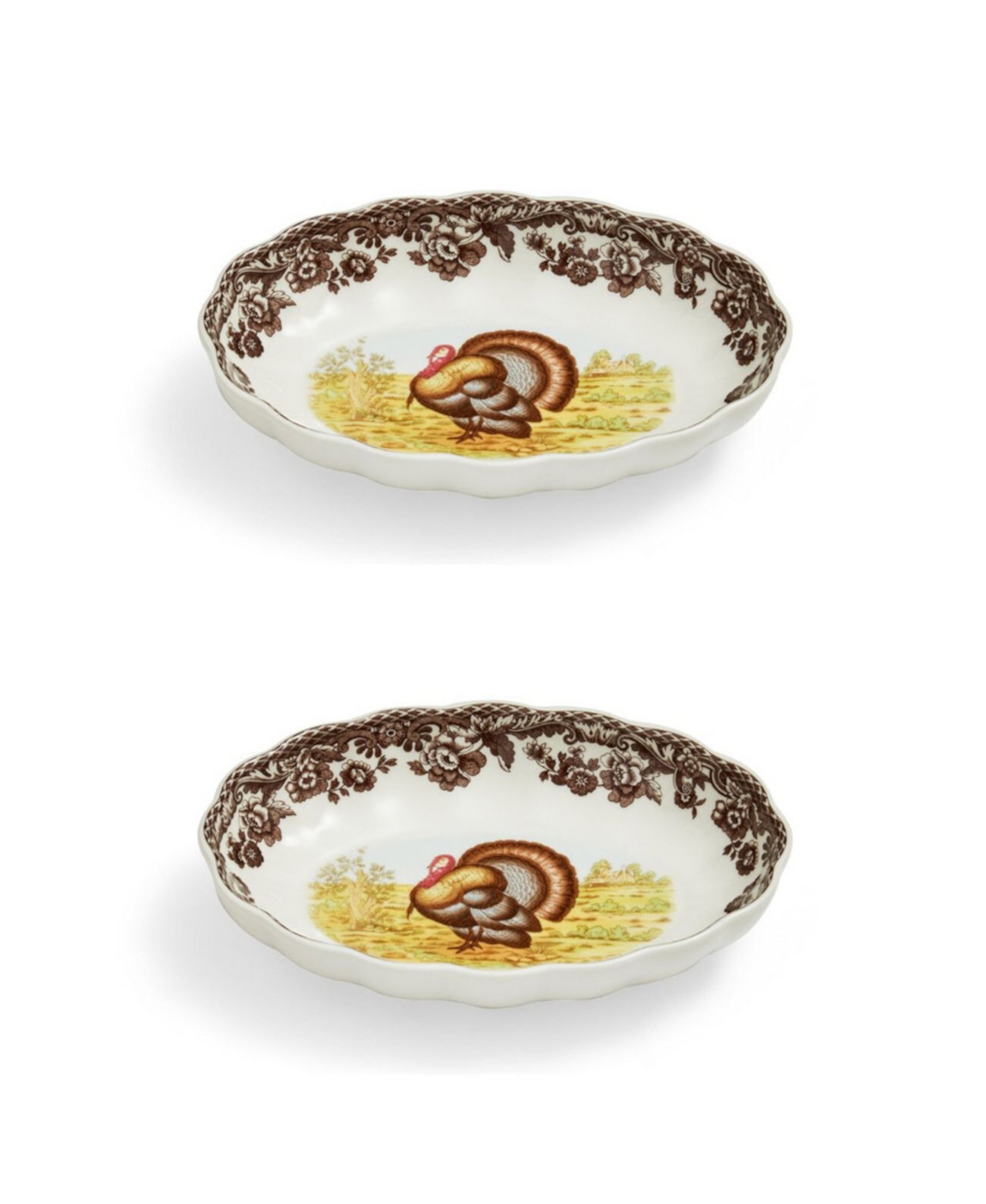 Woodland Turkey Oval Fluted Dish, Set of 2 Spode