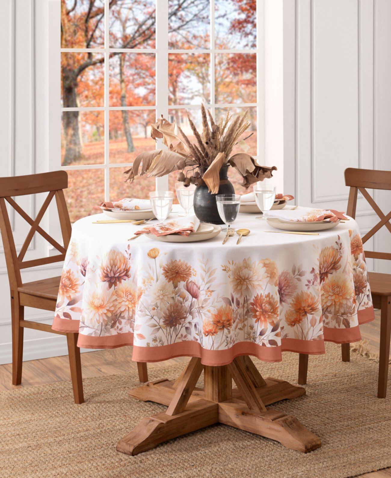 Autumn Blooms Round Tablecloth, 70" Elrene