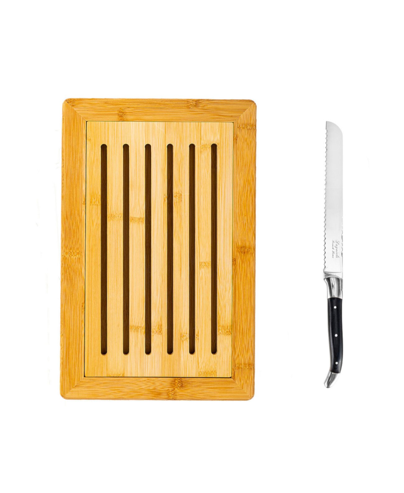 Laguiole 2 Piece Pakkawood Bread Knife with Bread Board French Home