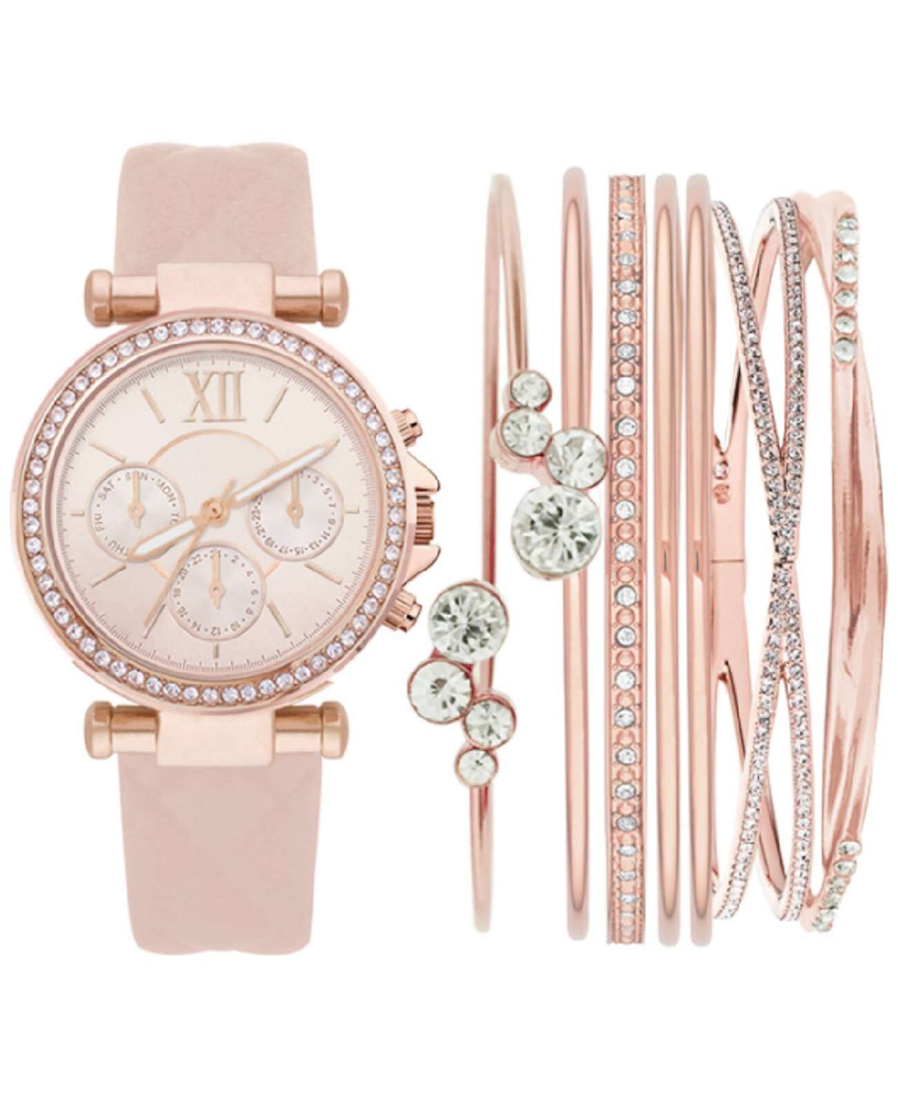 Смарт часы Jessica Carlyle Women's Blush Leather Strap Watch 36mm Gift Set Jessica Carlyle