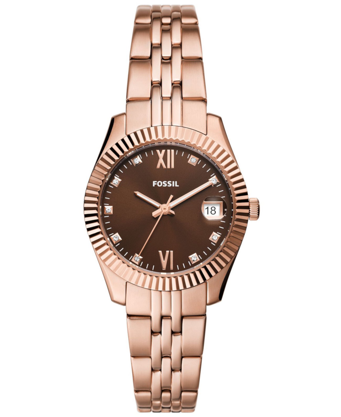 Смарт часы Fossil Women's Scarlette с тремя стрелками, дата, розовое золото, нержавеющая сталь 32мм Fossil