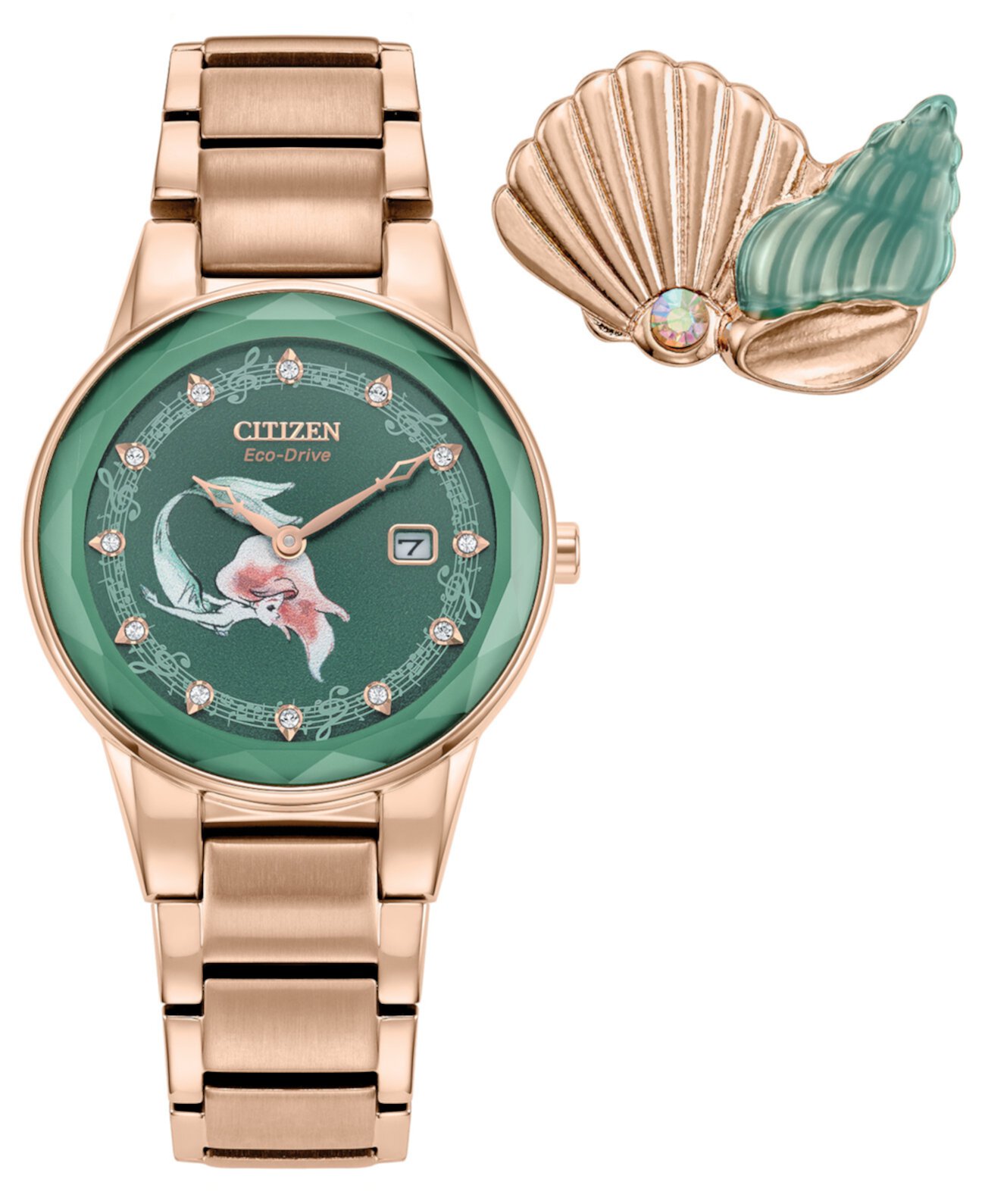 Смарт часы Citizen Eco-Drive Женские Disney Princess Ariel с Розовым Золотом и Браслетом из Нержавеющей Стали 30mm Подарочный Набор Citizen