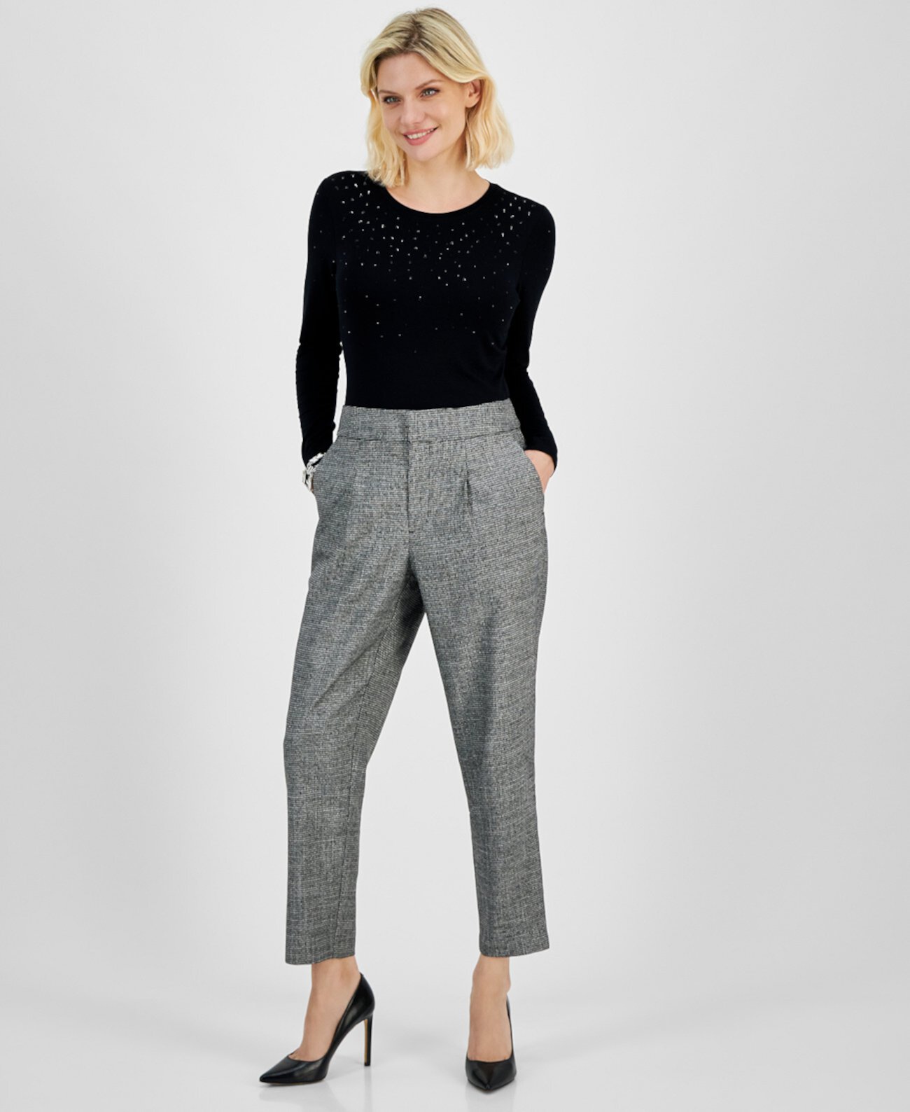 Женские Классические брюки I.N.C. International Concepts Petite High-Rise Tapered Plaid Pants I.N.C. International Concepts