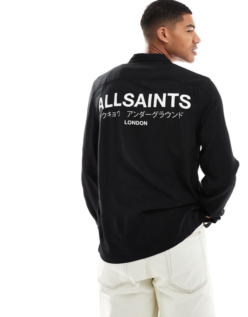 Стильная черная рубашка с длинным рукавом AllSaints Underground, 100% вискоза AllSaints