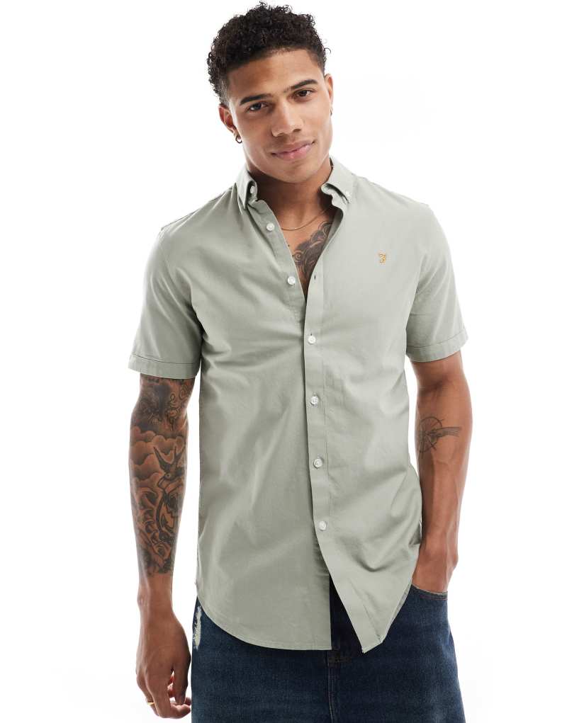 Farah Brewer short sleeve shirt in green Farah