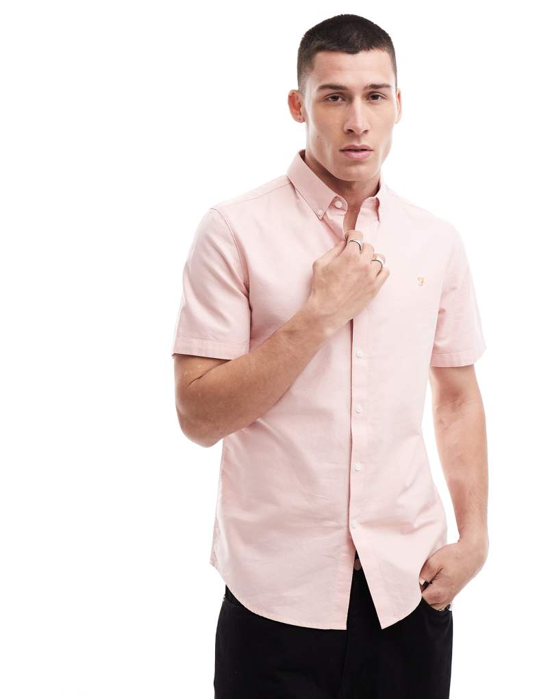 Farah brewer short sleeve shirt in pink Farah