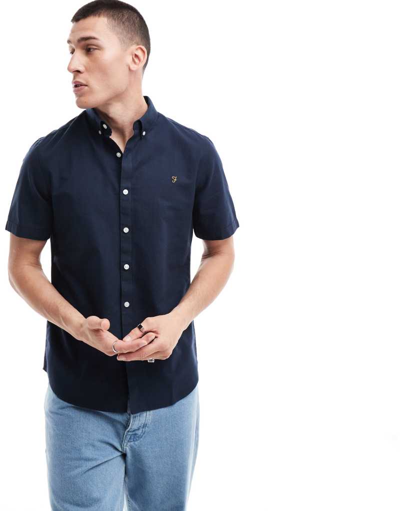 Farah brewer short sleeve shirt in navy Farah