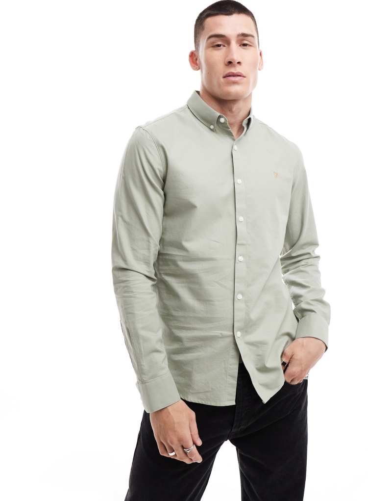 Farah brewer long sleeve shirt in green Farah