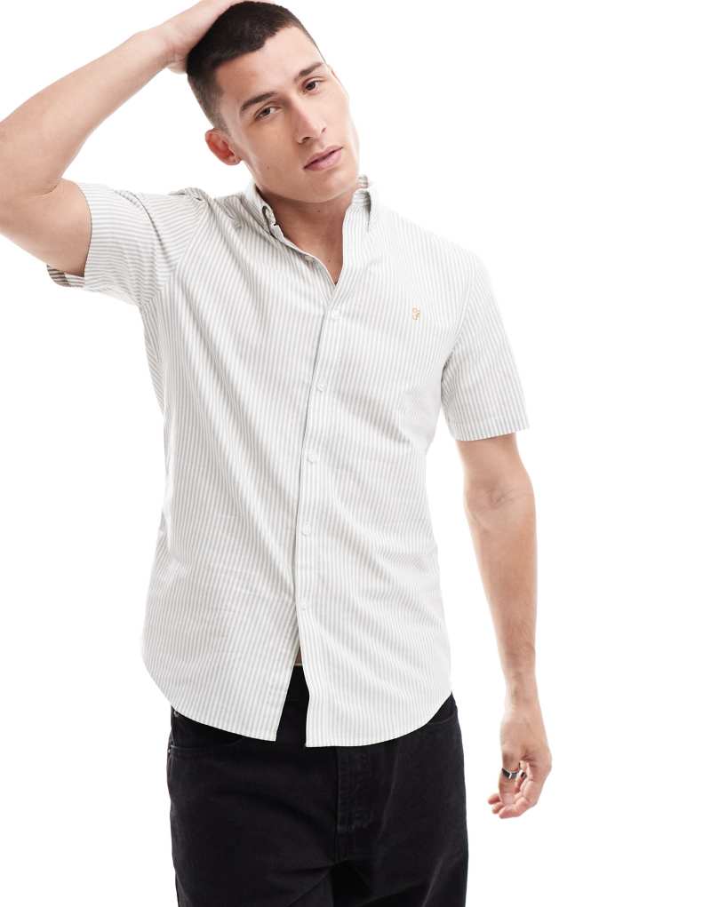 Farah brewer stripe short sleeve shirt in white Farah