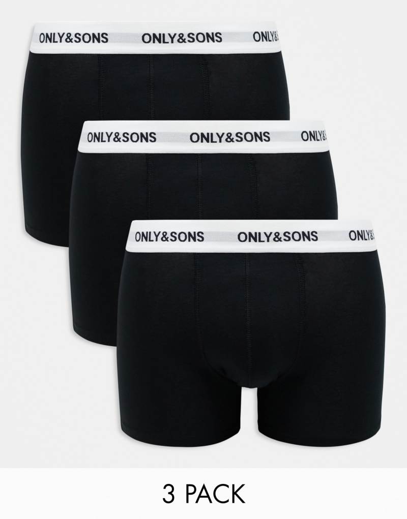 Мужские Боксеры Only & Sons 3-pack черные с белым логотипом на поясе Only & Sons