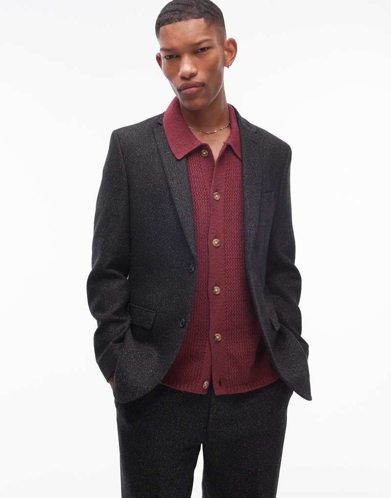 Мужской Пиджак TOPMAN Slim Salt and Pepper Wool Mix в черном цвете TOPMAN