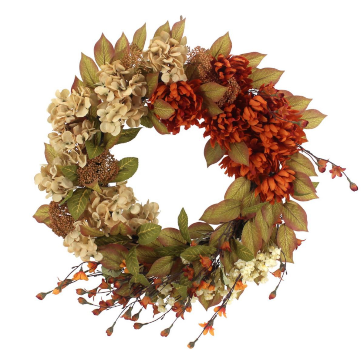 Artificial Hydrangea And Trailing Branch Wreath Unbranded