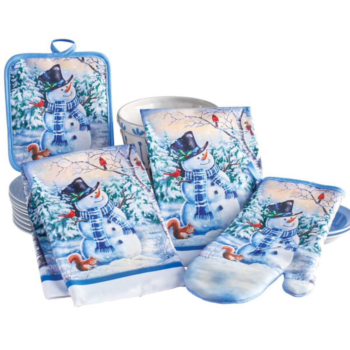 Collections Etc 4-piece Oven Mitt Pot Holder And Hand Towels Snowman Kitchen Set Collections Etc.