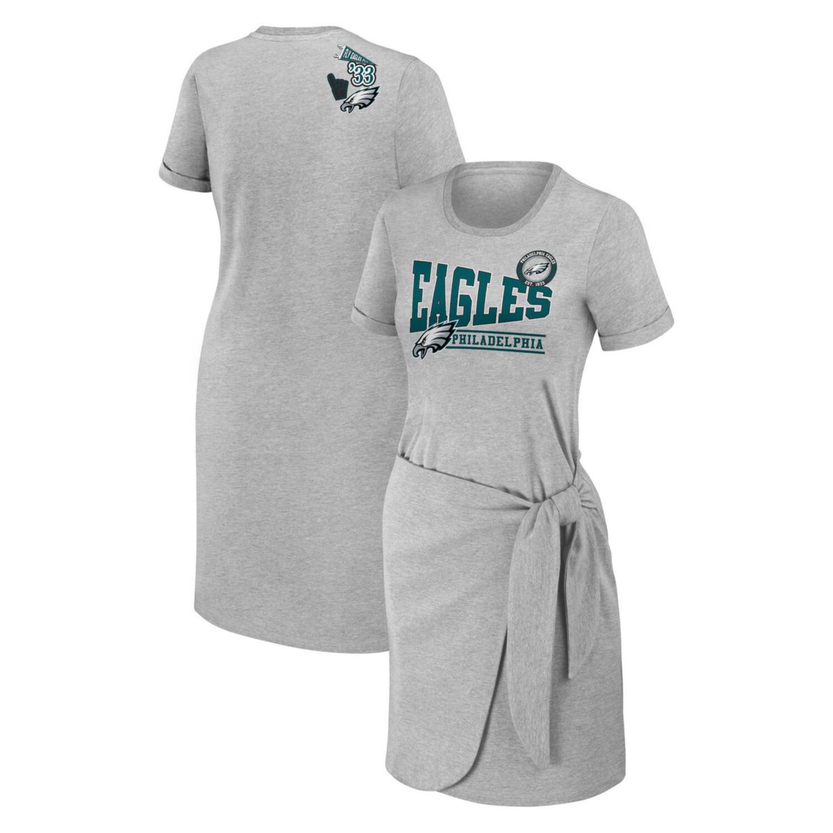 Женское платье-футболка серого цвета с узлом и логотипом Philadelphia Eagles от WEAR by Erin Andrews WEAR by Erin Andrews