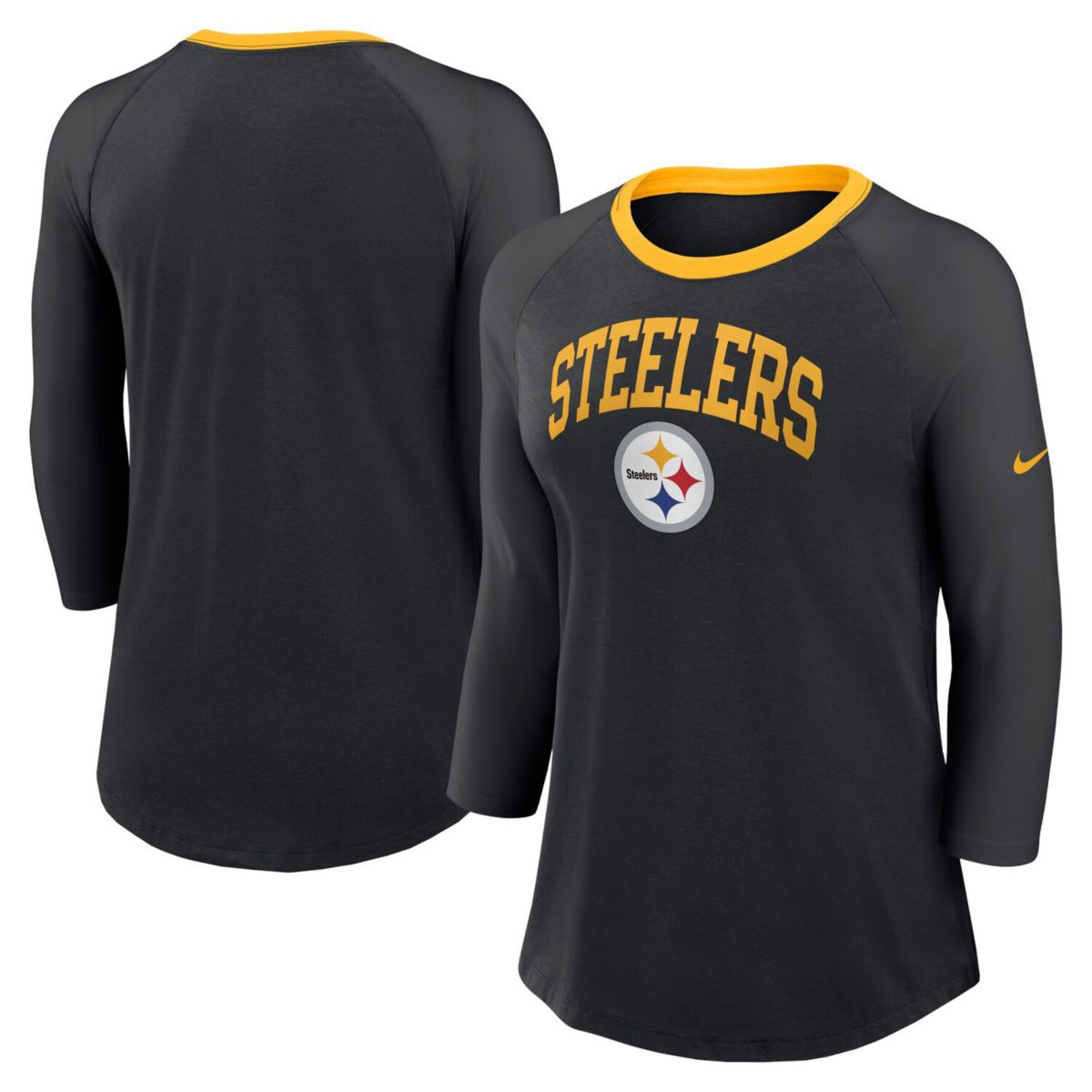 Женская Футболка Nike Черная Pittsburgh Steelers Raglan 3/4 Рукав Nike