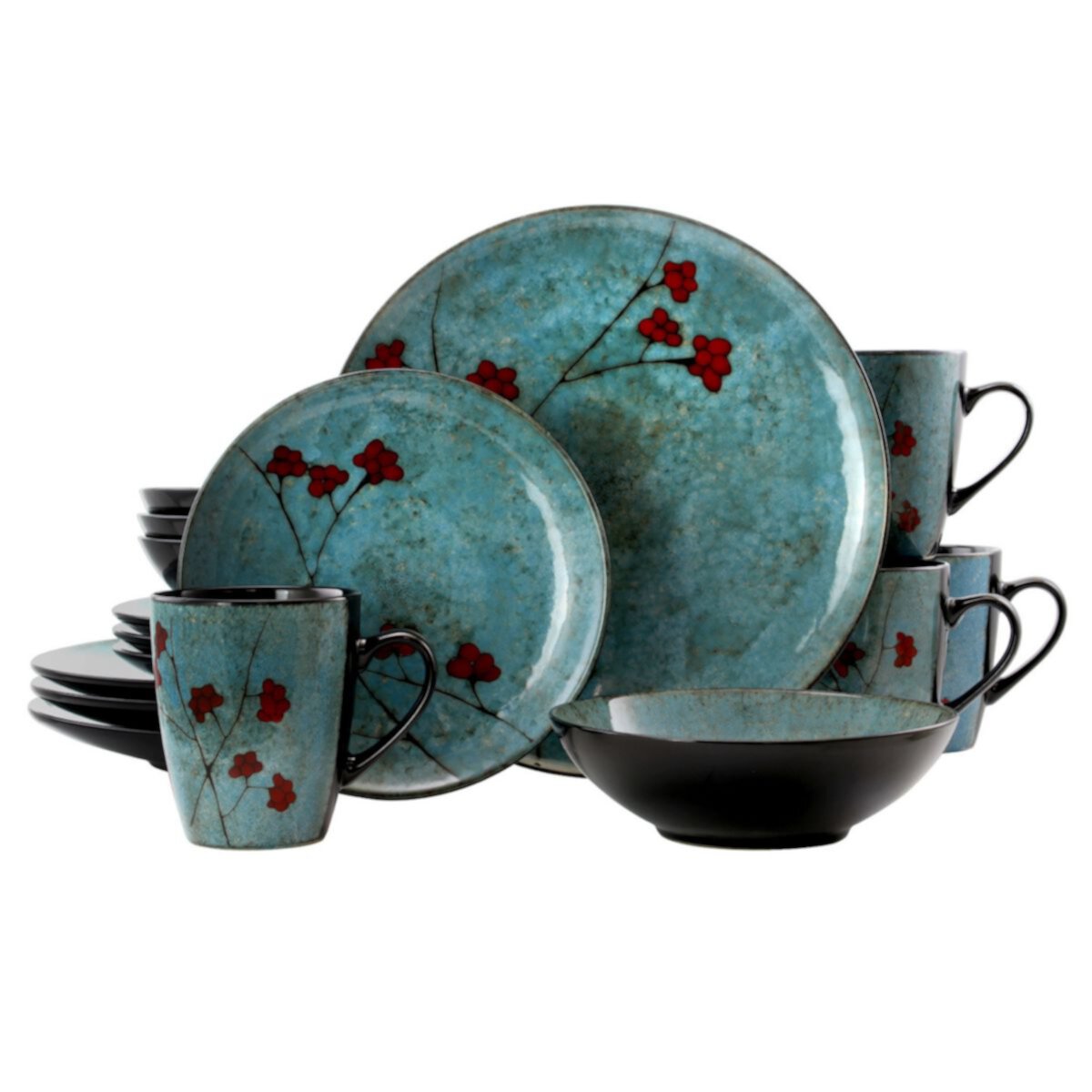 Elama Floral Accents 16 Piece Dinnerware Set in Blue Elama