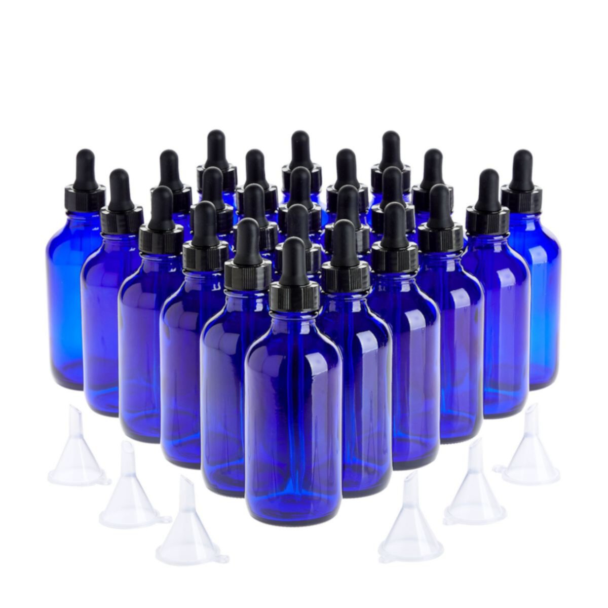 24 Count 4 Oz Blue Glass Dropper Bottles & 6 Funnels For Essential Oils, 120 Ml Juvale